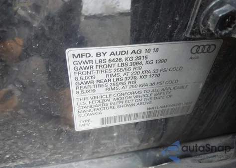 2019 Audi Q7 45 Premium из США, поврежденный, VIN WA1LHAF74KD017633